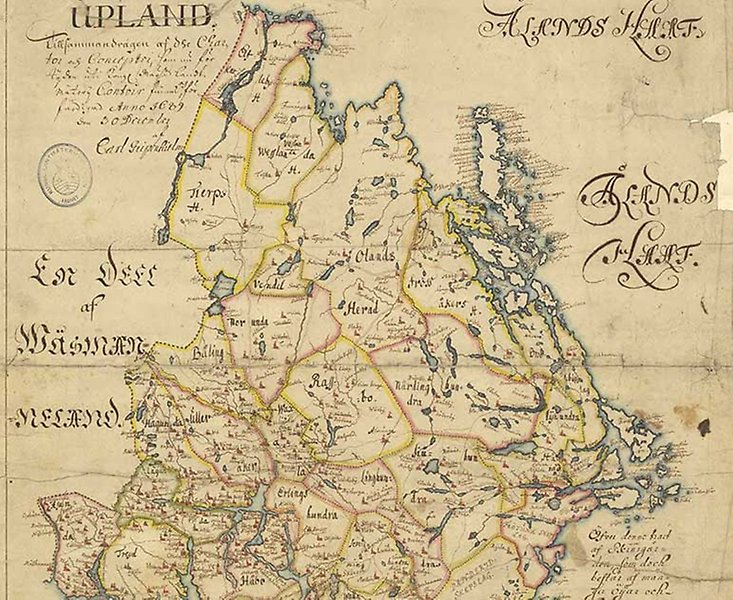 Landskapskarta Uppland från år 1689.