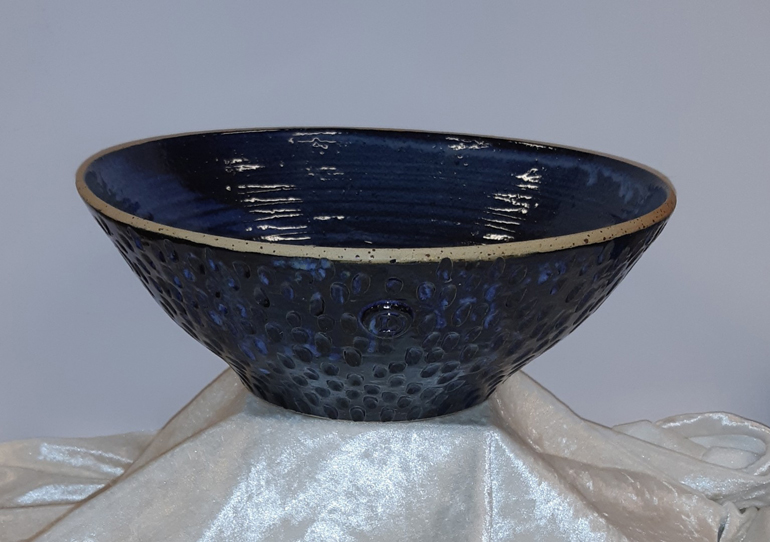 Blå skål, stengodskeramik, 30x10 cm