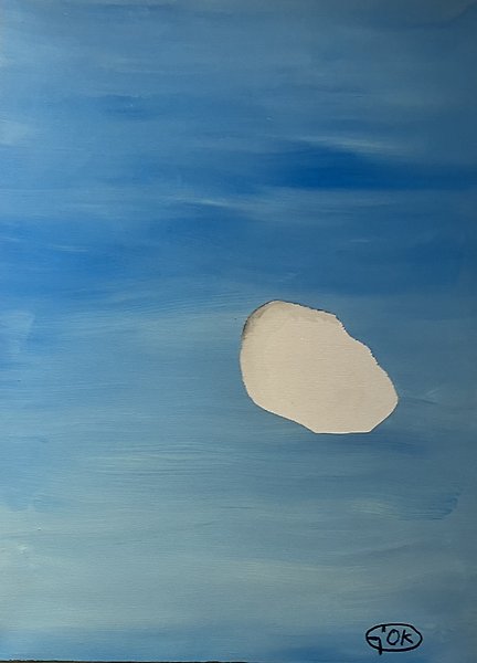 Blå målning med vit fläck