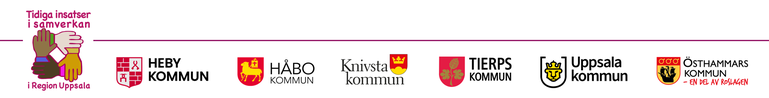 Tidiga insatser i samverkan, logotyper för kommunerna Heby, Håbo, Knivsta, Tierp, Uppsala och Östhammar.